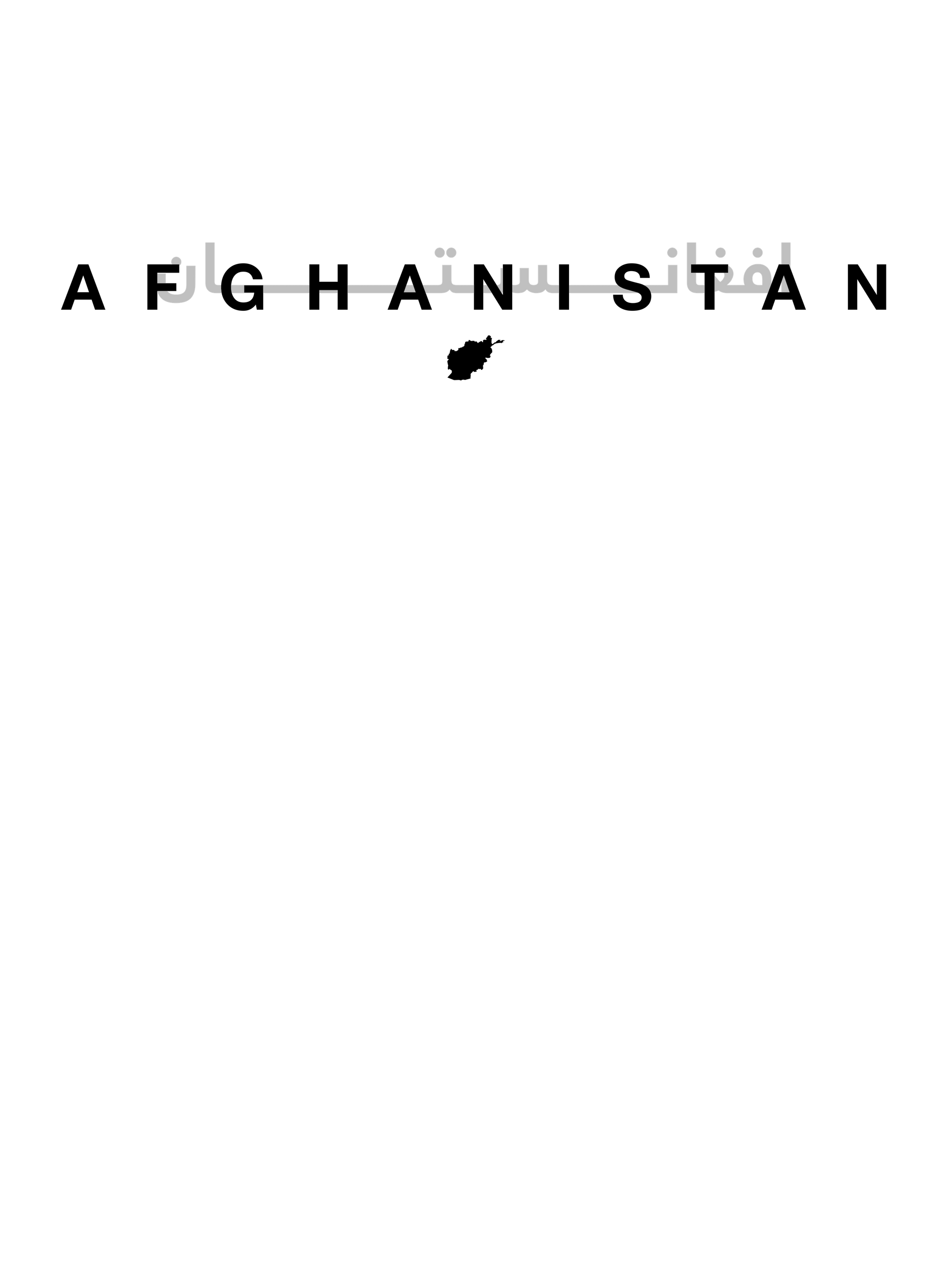 Text 'AFGHANISTAN' in Dari and Latin, with a map of the country on a white background