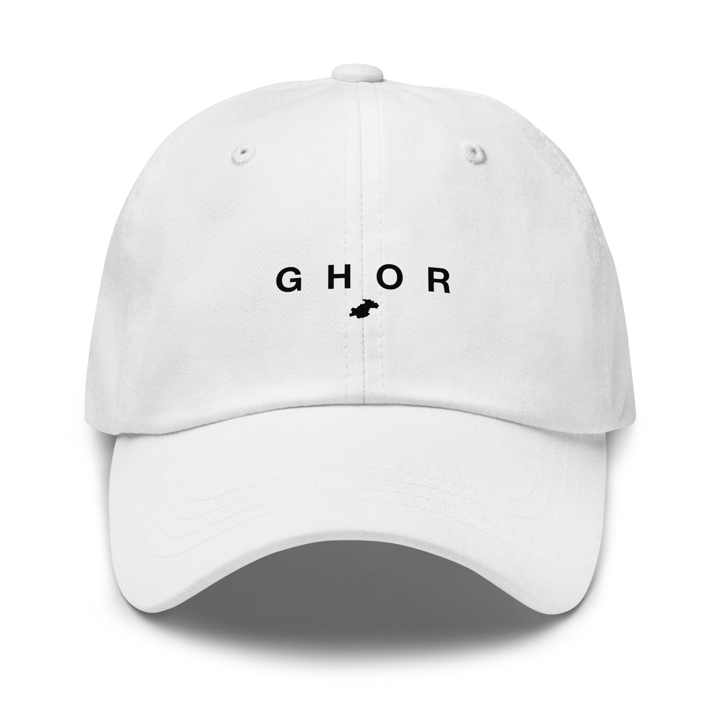 White cap with 'Ghor' text on a white background