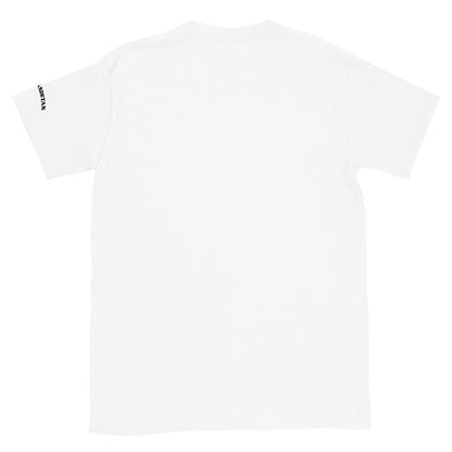 White t-shirt with AFJANANISTAN on the sleeve against a white background