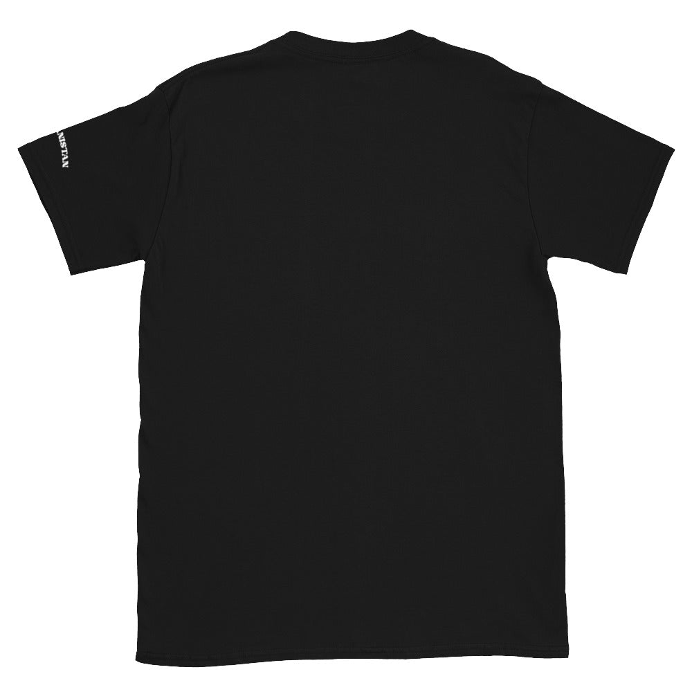 Black t-shirt with a AFJANANISTAN on the sleeve against a white background
