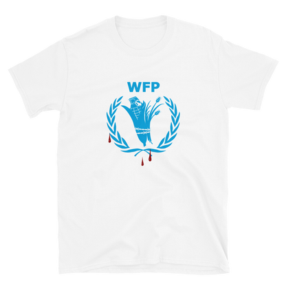 White t-shirt with blue logo and 'WFP' text on a white background