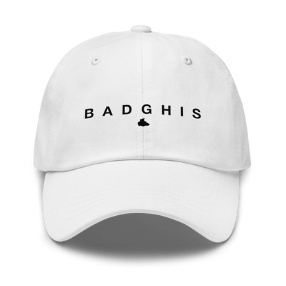 White cap with 'BADGHIS' text on a white background
