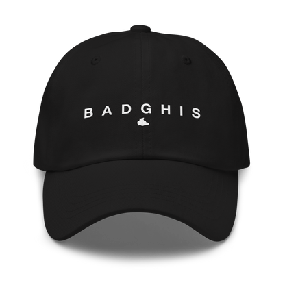 Black cap with 'BADGHIS' text on a white background