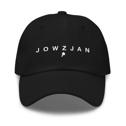 Black cap with 'JOWZJAN' text on a white background