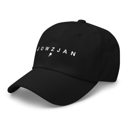 Black cap with 'JOWZJAN' text on a white background
