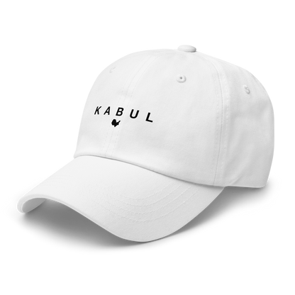 White cap with 'KABUL' text on a white background