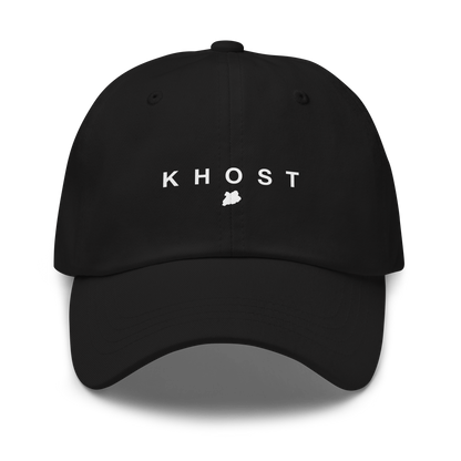 Black cap with 'KHOST' text on a white background