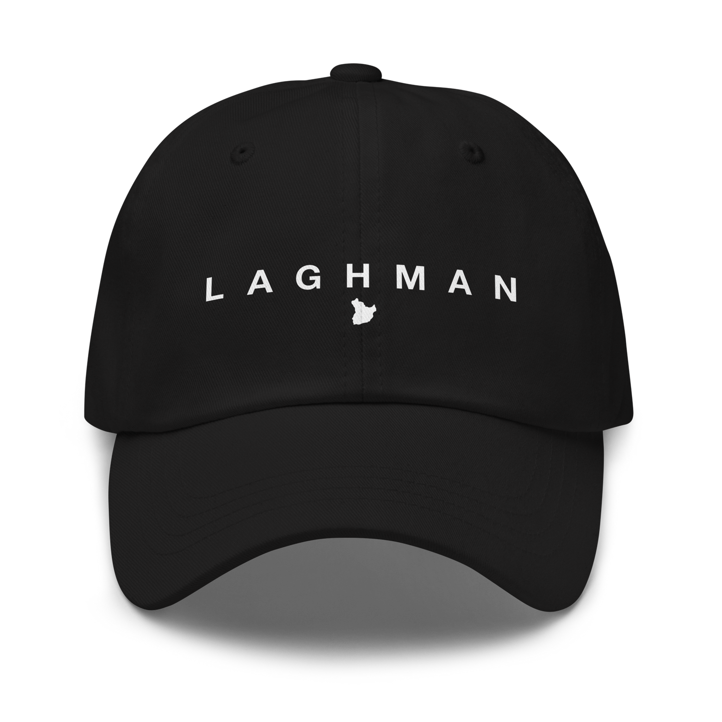 Black cap with 'LAGHMAN' text on a white background
