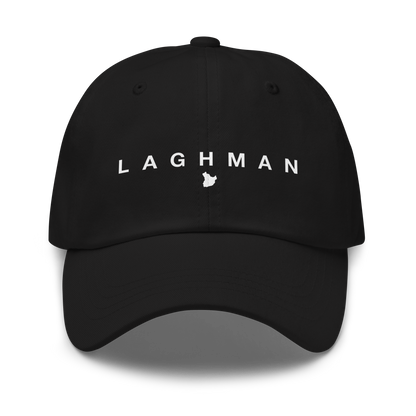 Black cap with 'LAGHMAN' text on a white background