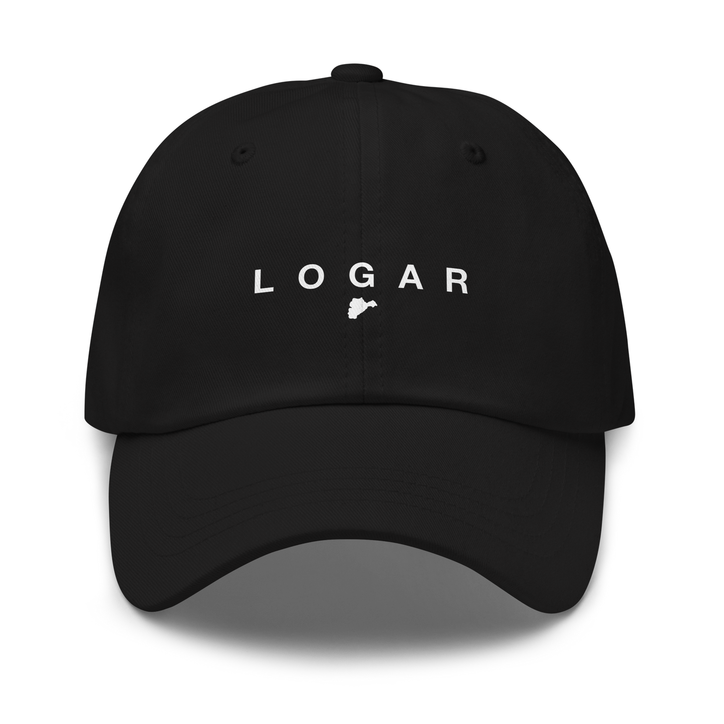Black cap with 'LOGAR' text on a white background